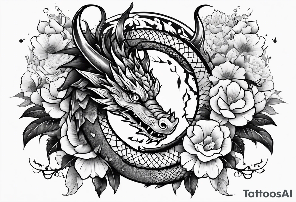 Dragon and flowers tattoo idea