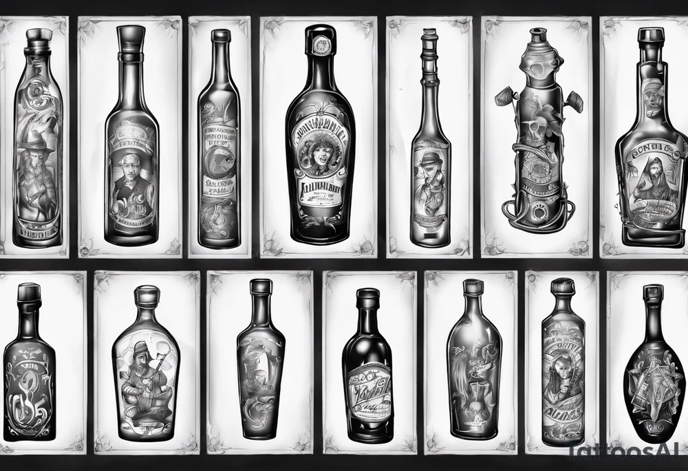 Old alcohol bottles tattoo idea