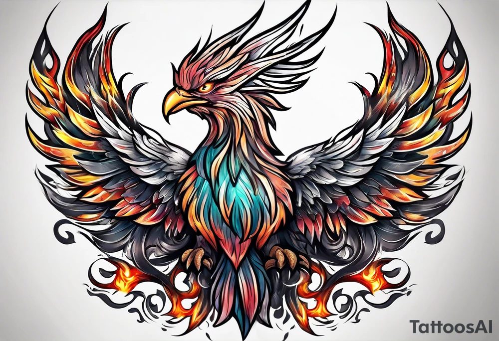 masculine phoenix on fire tattoo idea