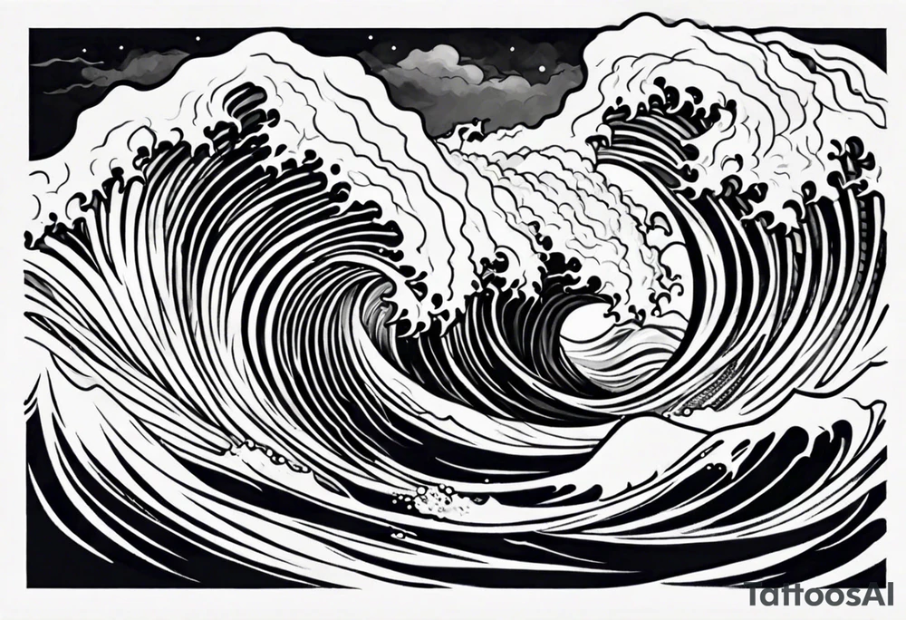 stormy sea waves, full-length woman in the middle of the storm tattoo idea