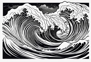stormy sea waves, full-length woman in the middle of the storm tattoo idea