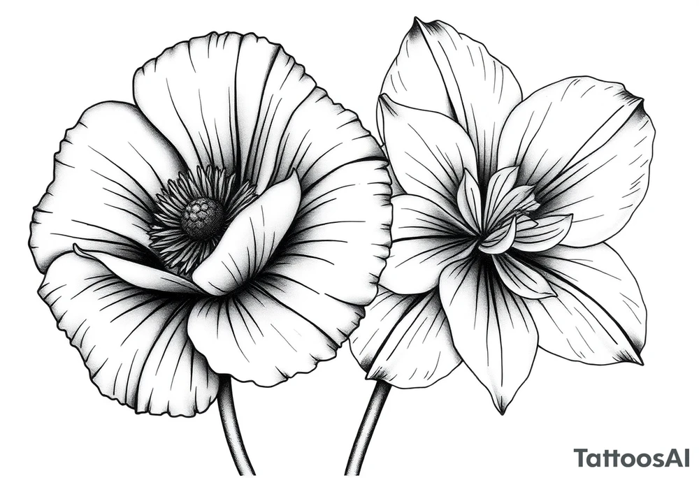 Large poppy flower next to a Narcissusflower tattoo idea