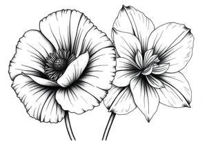 Large poppy flower next to a Narcissusflower tattoo idea