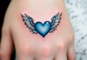 Ocean Heart with Seashell Wings – A deep blue heart, surrounded by seashell-adorned wings, symbolizing love that is fluid, deep, and eternal like the ocean. tattoo idea