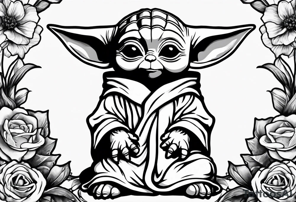 baby yoda sitting on a unicorn tattoo idea