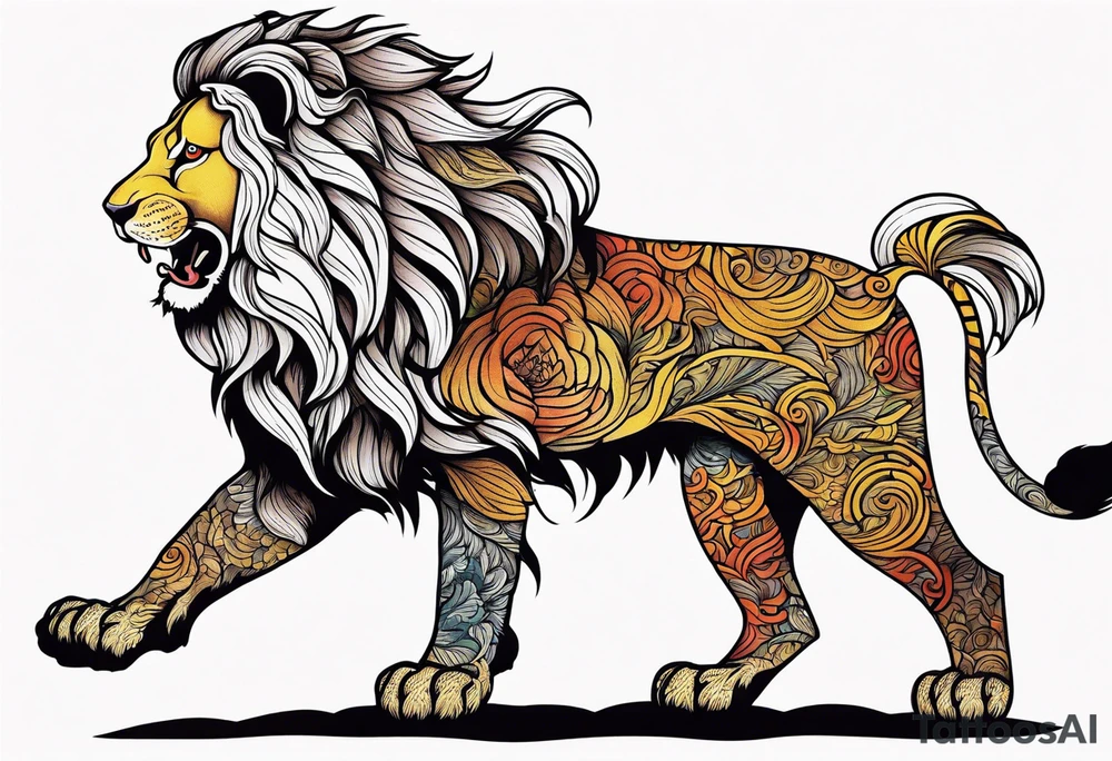 Oak tree shaped as roaring lion tattoo idea