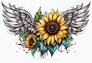 Sunflower and angel wings sleeve tattoo idea