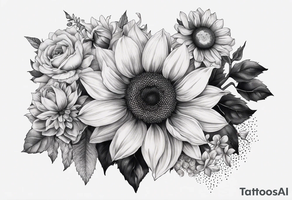 Sunflower daffodil, daisy, rose, Adler, chrysanthemum, holly Birth flower tattoo idea