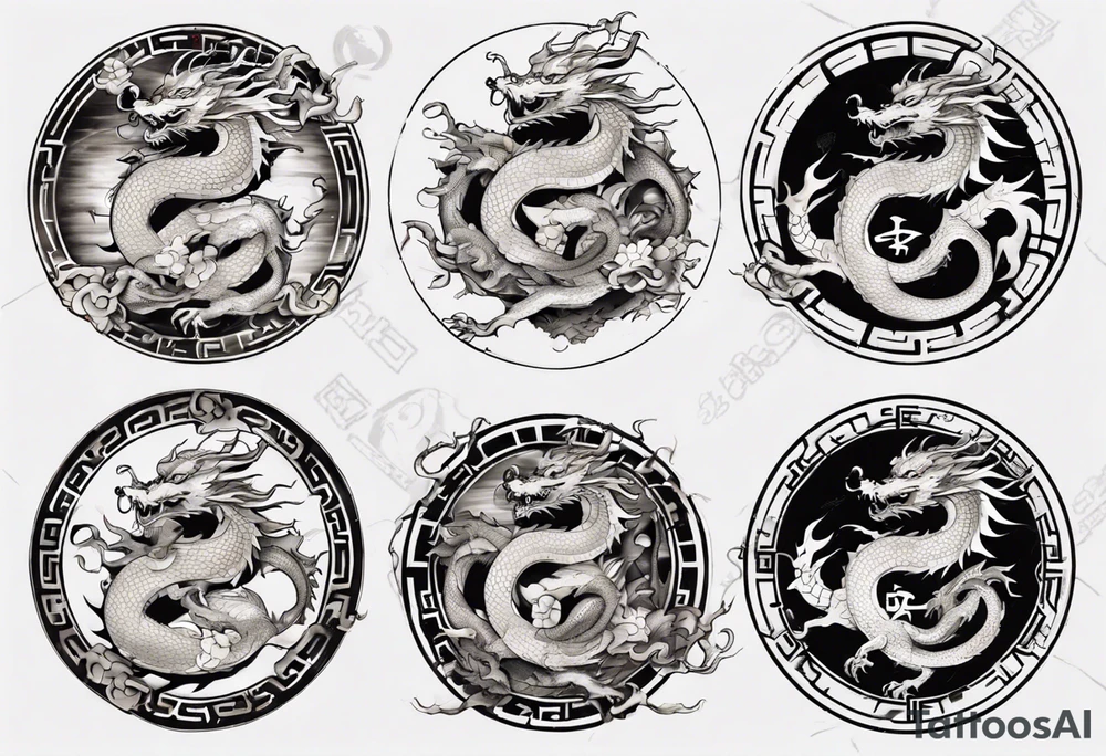 Chinese dragon in a circular shape with "02.03" written on its skin tattoo idea