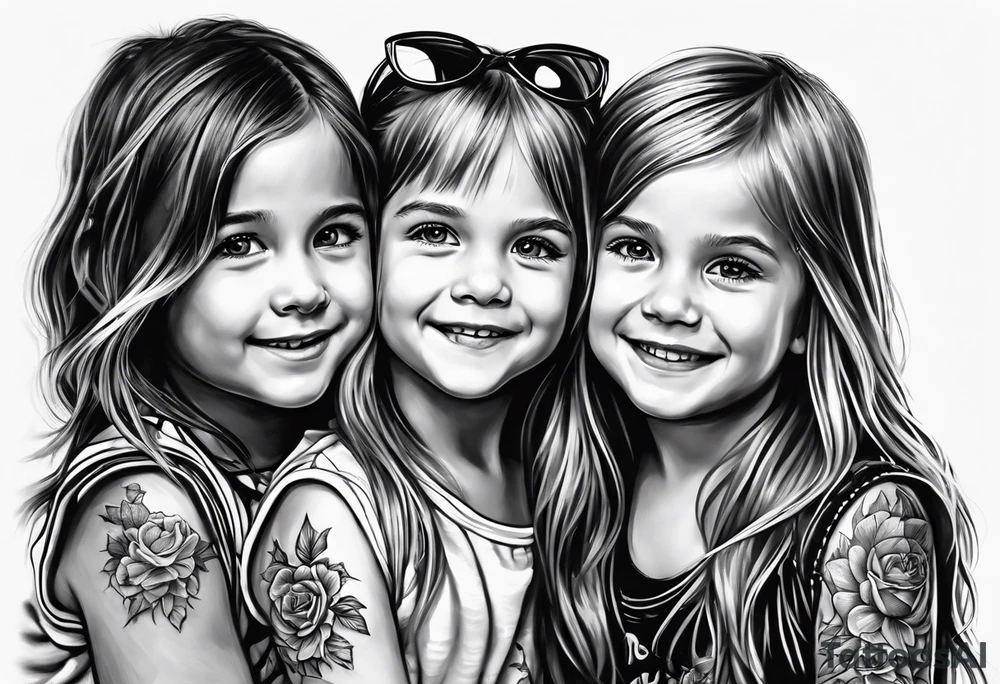 2 little girls, 1 little boy, 1 dad tattoo idea