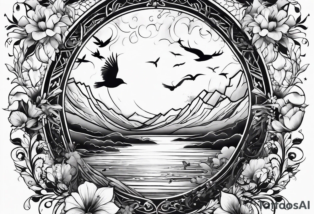 stars, clouds, birds tattoo idea