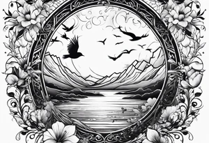 stars, clouds, birds tattoo idea