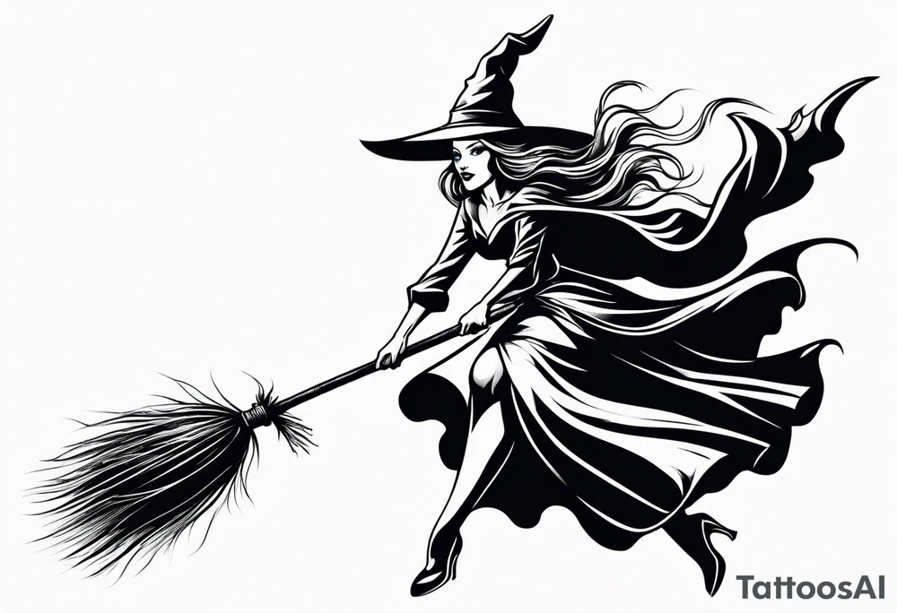 Witch flying on broom tattoo idea