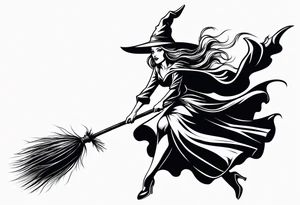 Witch flying on broom tattoo idea