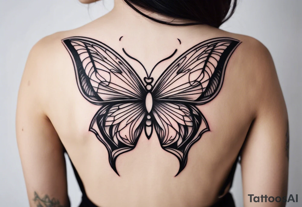 Sure, here's a description of a minimalistic fine line tattoo design:

The tattoo features a delicate butterfly with its wings extended symmetrically. At the center of the butterfly, the cancer ribbon logo is incorporated seamlessly, serving as the body of the butterfly. The butterfly's wings are crafted with fine lines, maintaining simplicity and elegance. The design embraces the symbolism of transformation, hope, and solidarity in the fight against cancer. tattoo idea