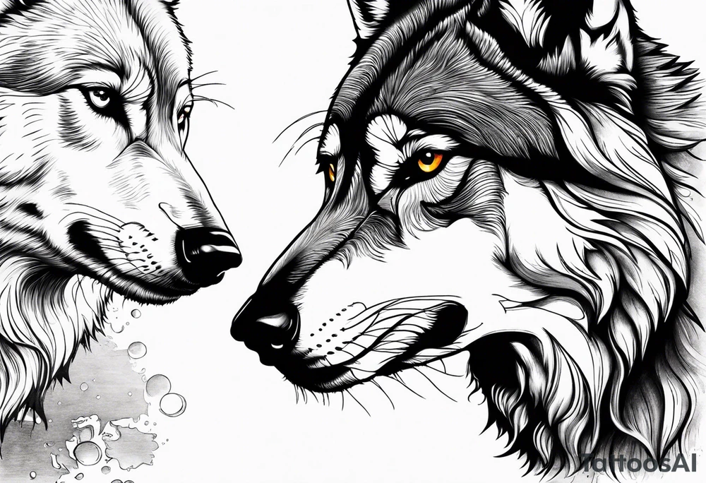 wolf looking into its own water reflection tattoo idea