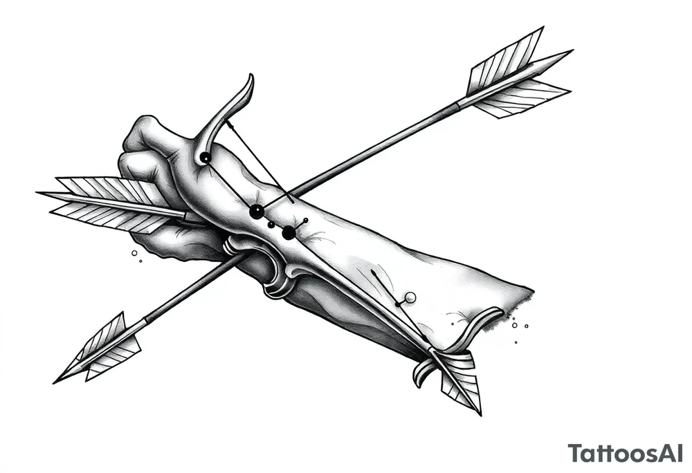 Large bow and arrow on whole arm arm tattoo idea