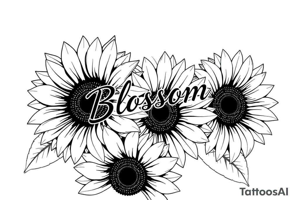 Sunflowers with “Blossom” written through it tattoo idea