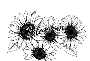 Sunflowers with “Blossom” written through it tattoo idea