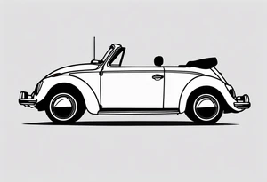 VW beetle convertible, side profile, top-down, modern, linework, minimal tattoo idea