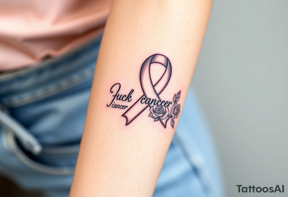 Pretty Cancer ribbon that says "fuck cancer"with roses tattoo idea