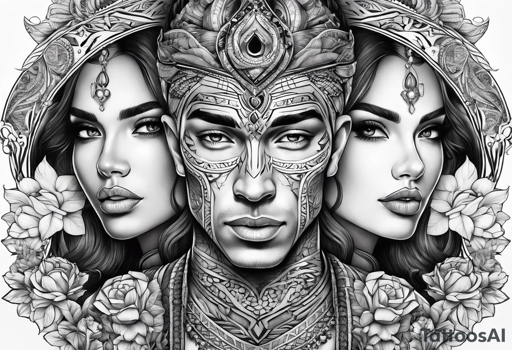 um casal de leoes
 e seus dois filhotes dentro de um retangulo tattoo idea