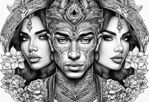 um casal de leoes
 e seus dois filhotes dentro de um retangulo tattoo idea