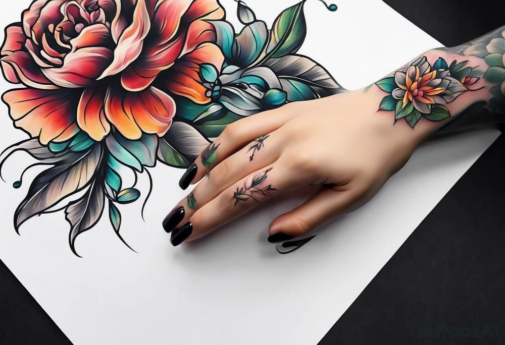 Small Flowers going up my finger onto my hand tattoo idea