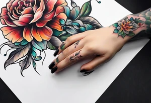 Small Flowers going up my finger onto my hand tattoo idea