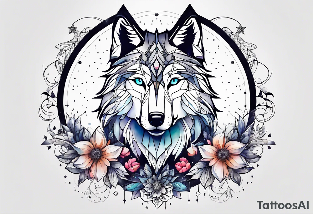 Constellation, animal wolf snow , géométric , flower tattoo idea