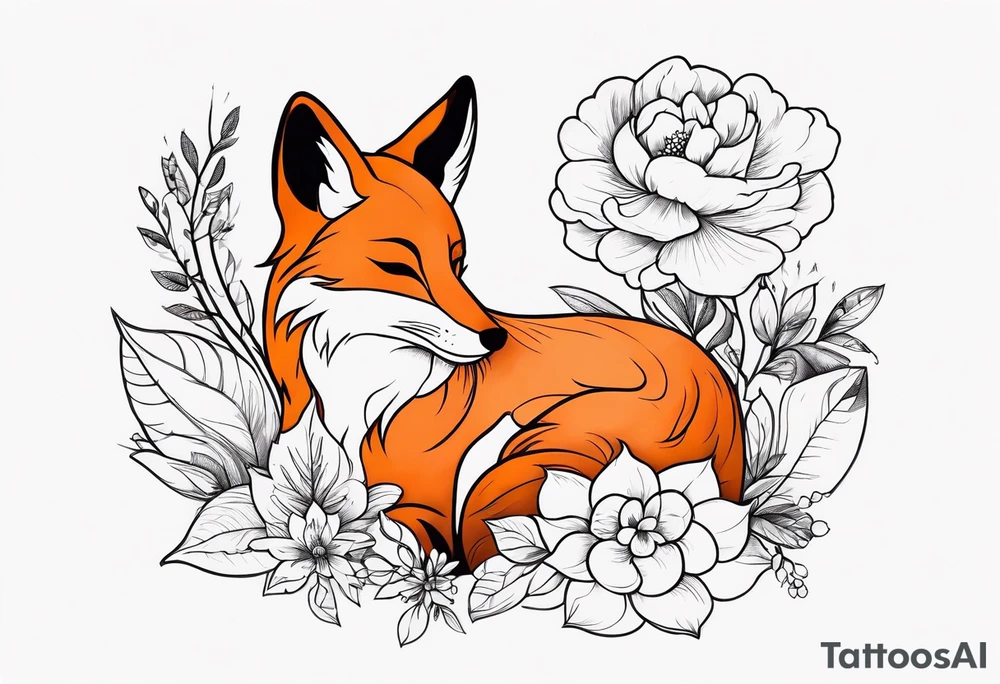 feminin minimalist flowers with fox full body tattoo idea