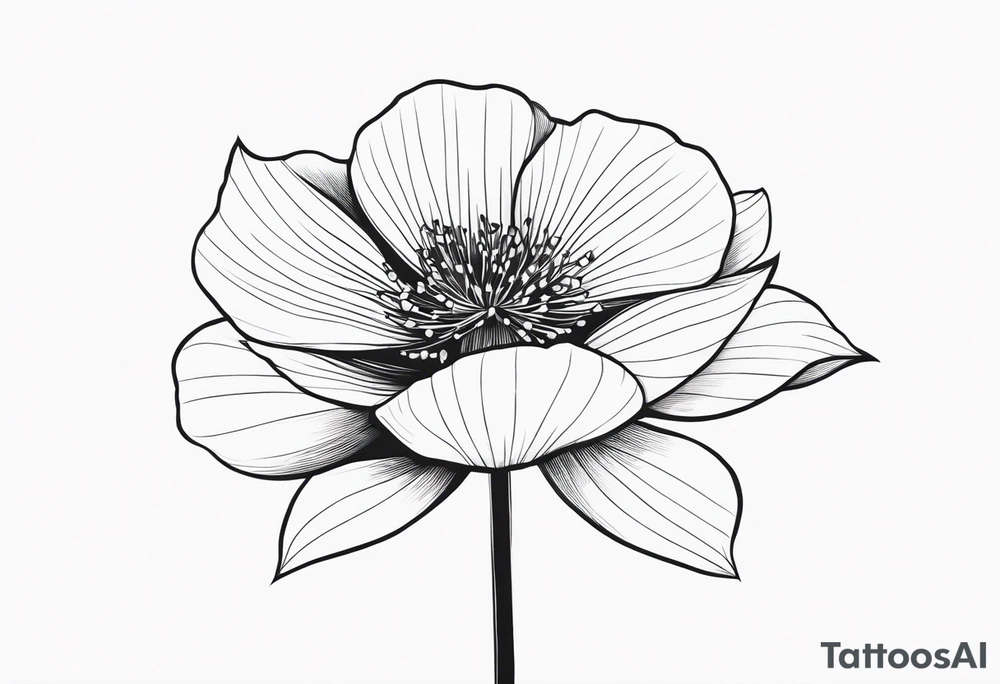 one very simple and no detailed waratha flower with stem in black and white, fine-line, very minimalistic, only a few lines/dots for the inner bloom tattoo idea