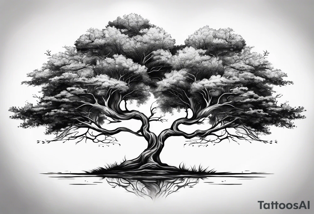 Two seperate trees twisting their trunks together tattoo idea