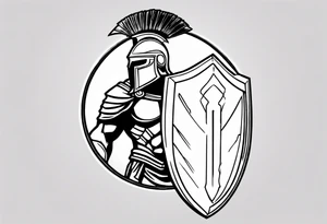 ultra-fine line linework vector of a spartan from the side, spartan spear, spartan shield, laurel wreath tattoo idea
