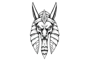 powerful majestic muscle anubis Egyptian god face without eyes with mantle on head tattoo idea
