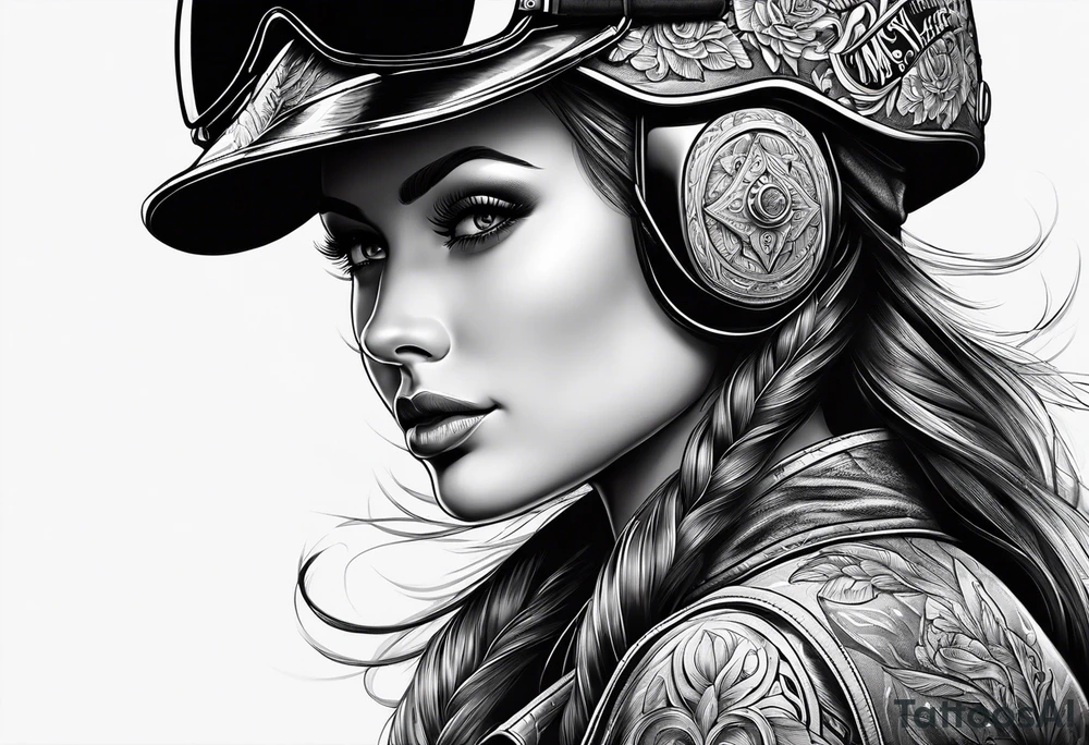 Frau mit Helm auf Motorrad tattoo idea