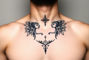 Gemini laugh now cry later feminine tattoo chest tattoo idea