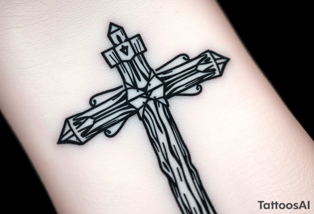 a wooden 12kv pole. Make the pole a cross that has a hidden resemblance to god. tattoo idea