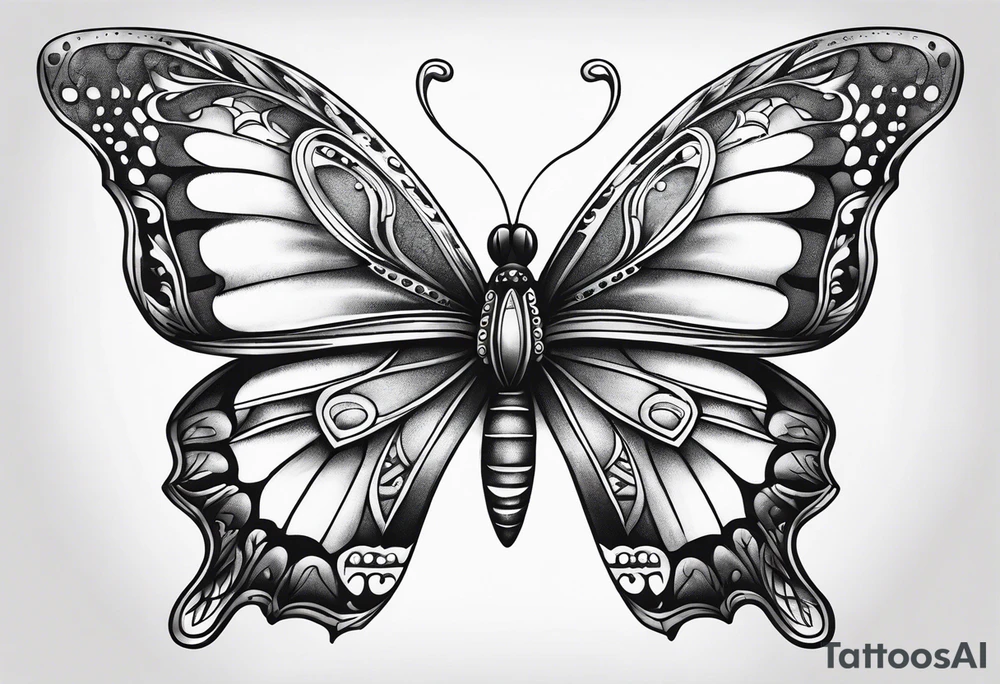Detailed butterfly masculine tattoo idea