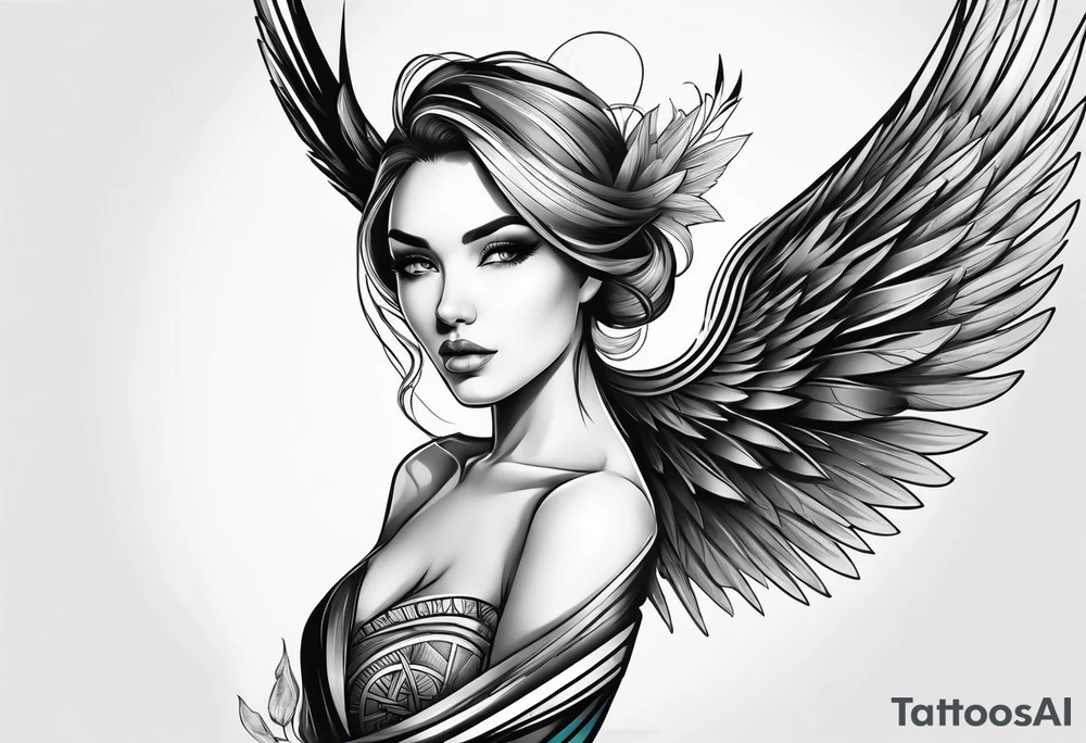 Beautiful woman angle with large wings tattoo idea