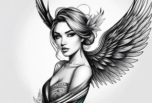 Beautiful woman angle with large wings tattoo idea