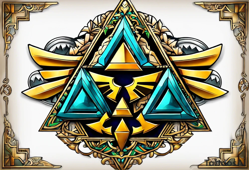 Triforce from the Zelda series add the word courage strength and wisdom tattoo idea