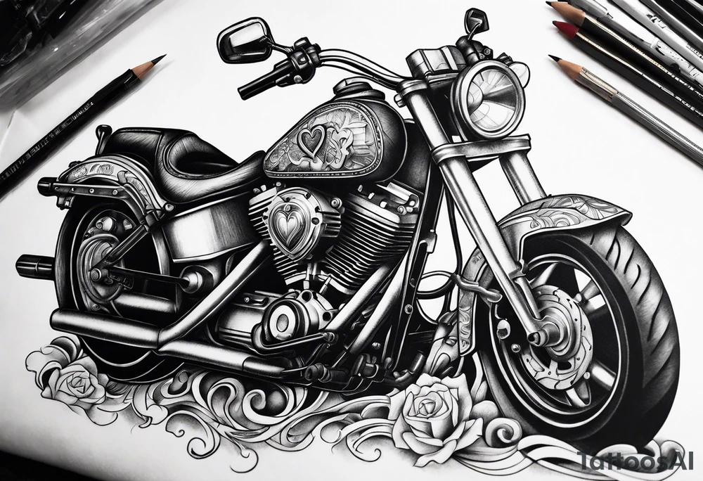 Motorcycle engine and heart combined tattoo idea