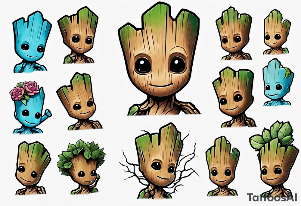 baby Groot half sleeve tattoo idea
