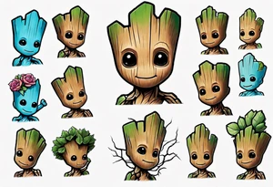 baby Groot half sleeve tattoo idea