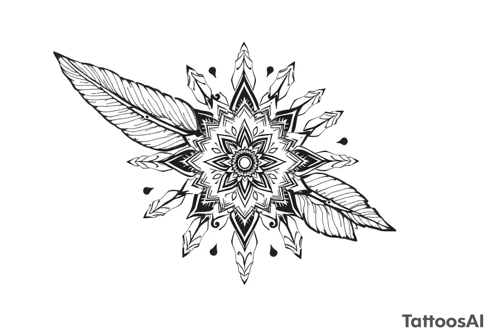 spiritual feather indian mandala shaman rune tattoo idea