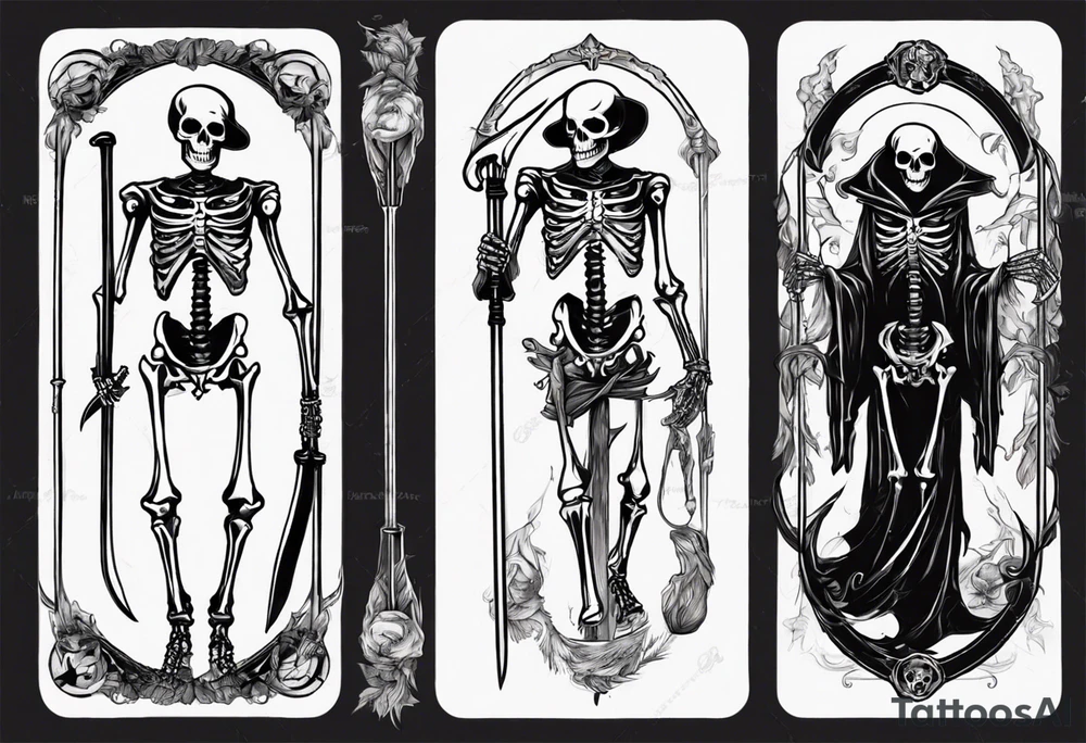 Skeleton with scythe death tarot card good and evil ying yang tattoo idea