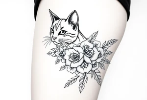 Egyptian cat vintage bouquet of roses and tribal design tattoo idea