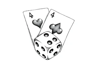2 of hearts and 4 of hearts playing cards on top of a dice tattoo idea