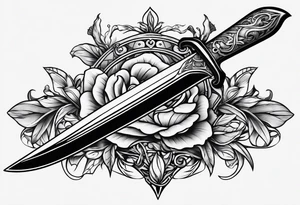 Dagger with hourglass handle and flower blade tattoo idea